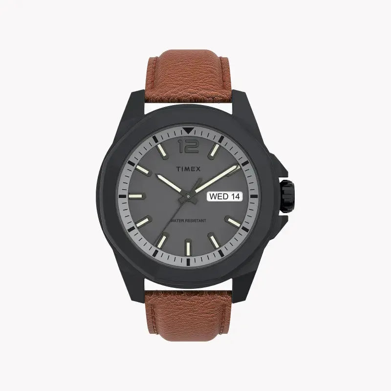 Timex Men's Brown Leather Watch, Gray Dial | Tw2u82200 by TIMEX