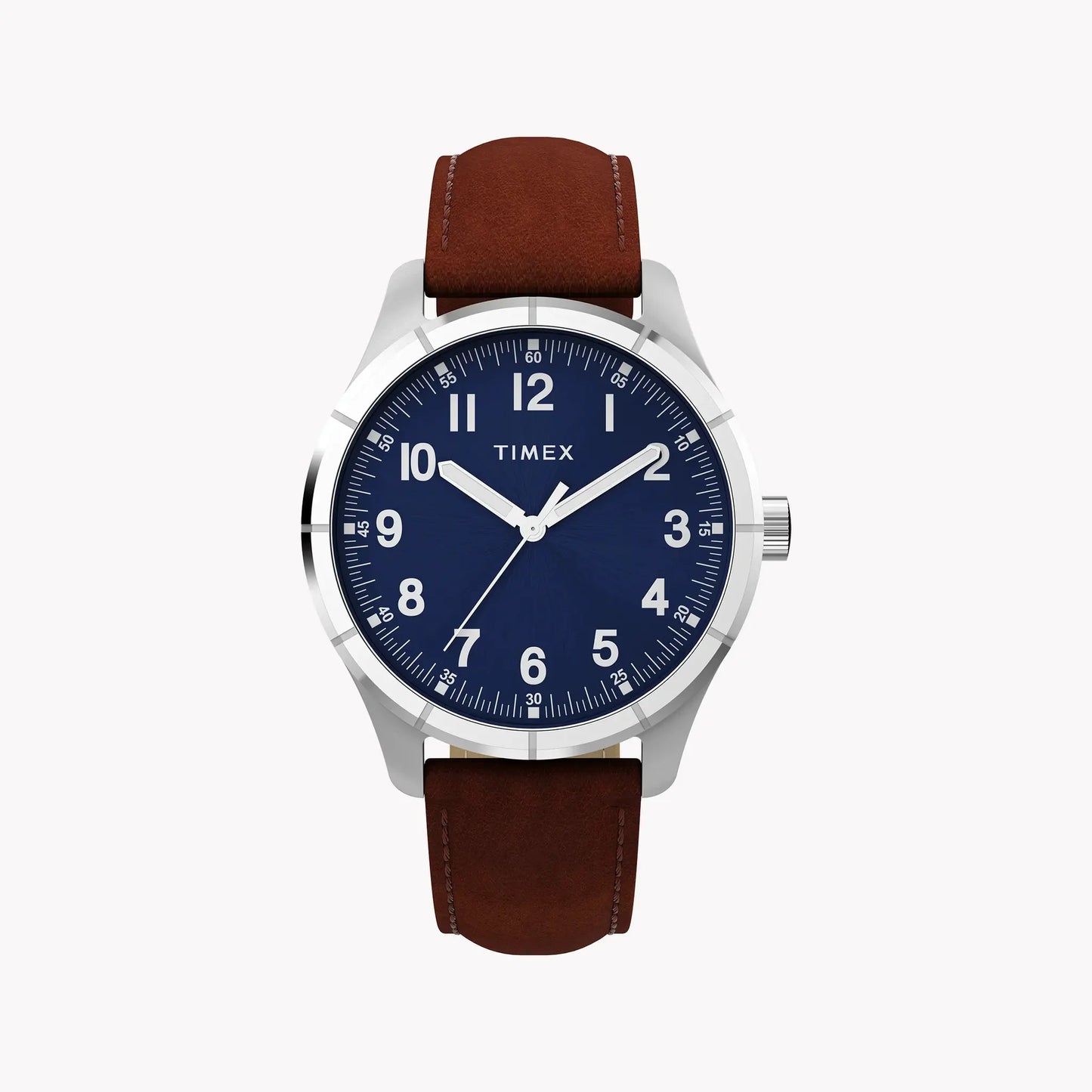 Mens Main Street Silver Tone Case Brown Strap Blue Dial Watch | TW2Y16200 by TIMEX