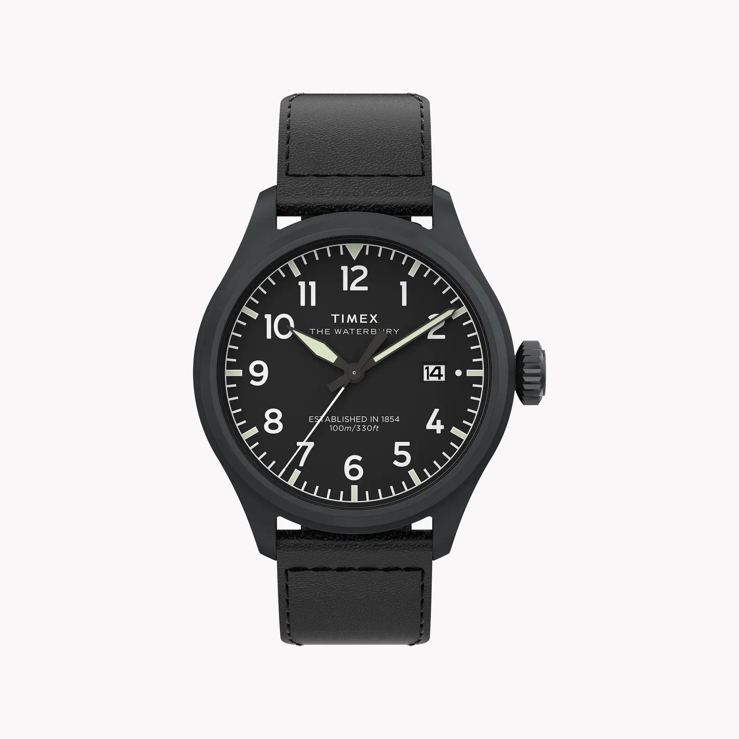 Waterbury ACE SST Black Dial Black Leather Strap Watch TW2Y18900 by TIMEX