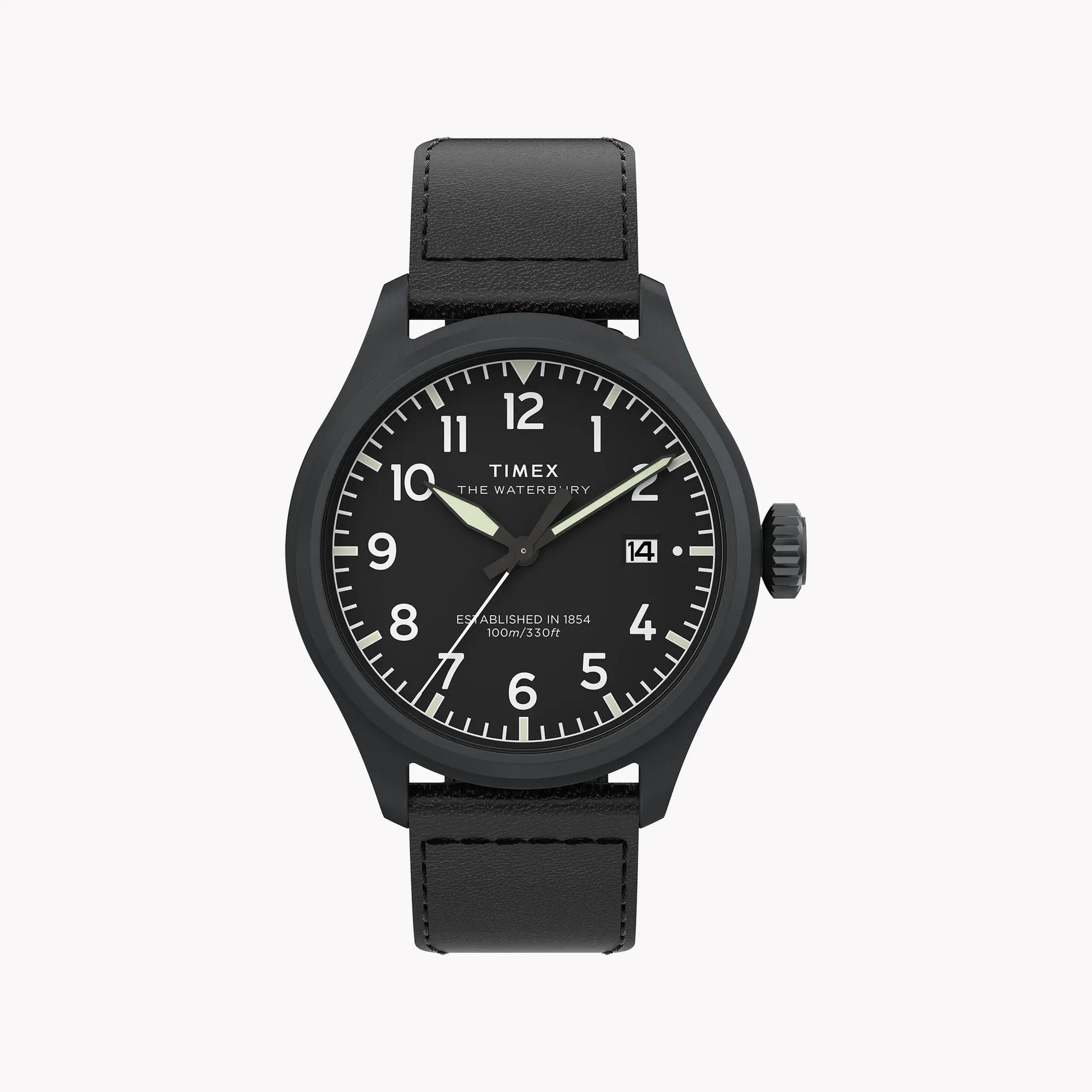 Waterbury ACE SST Black Dial Black Leather Strap Watch TW2Y18900 by TIMEX