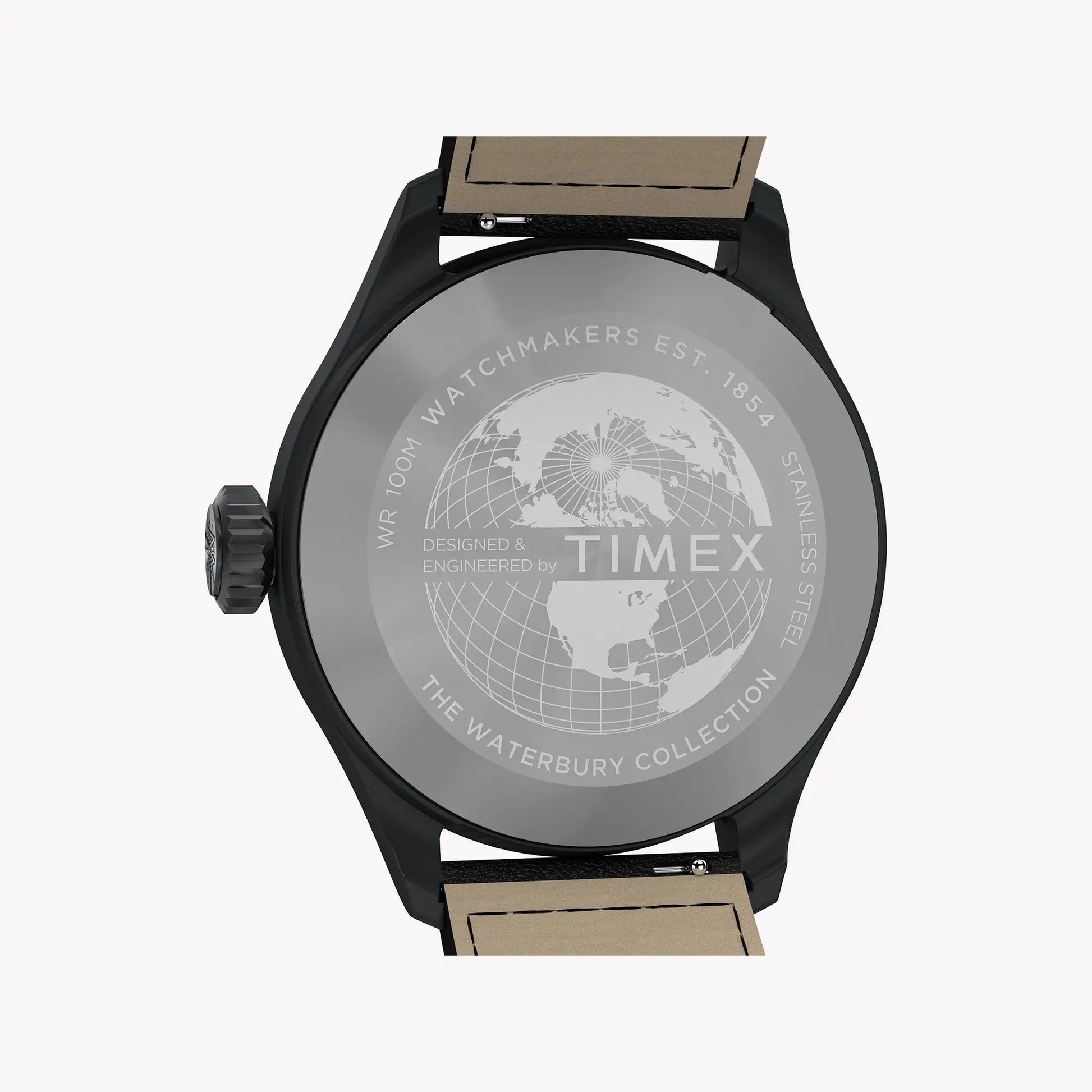 Waterbury ACE SST Black Dial Black Leather Strap Watch TW2Y18900 by TIMEX
