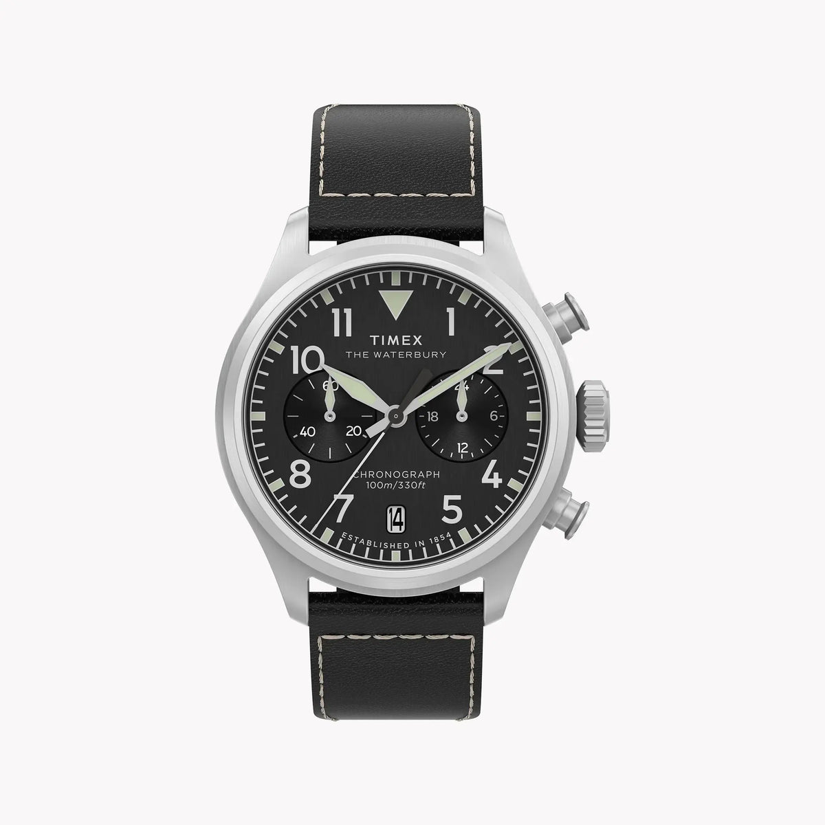 Waterbury Ace Chronograph SST Silver Dial Brown Leather Strap | TW2Y19000 by TIMEX