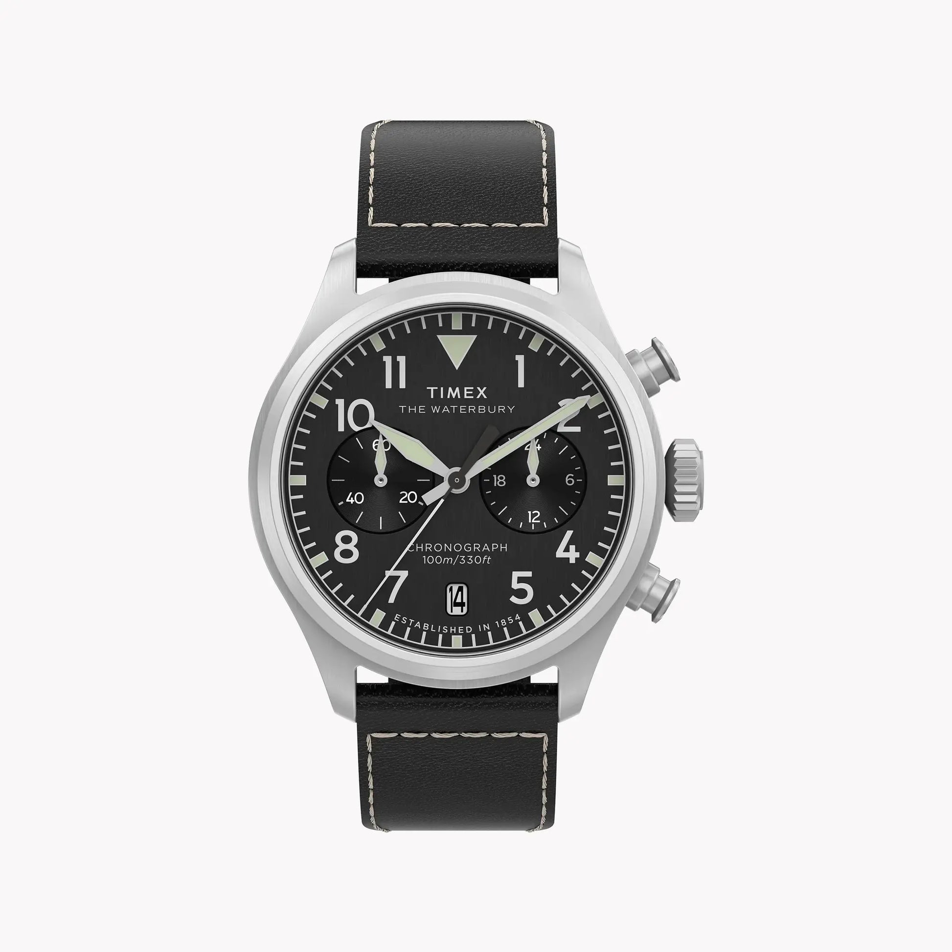 Waterbury Ace Chronograph SST Silver Dial Brown Leather Strap | TW2Y19000 by TIMEX