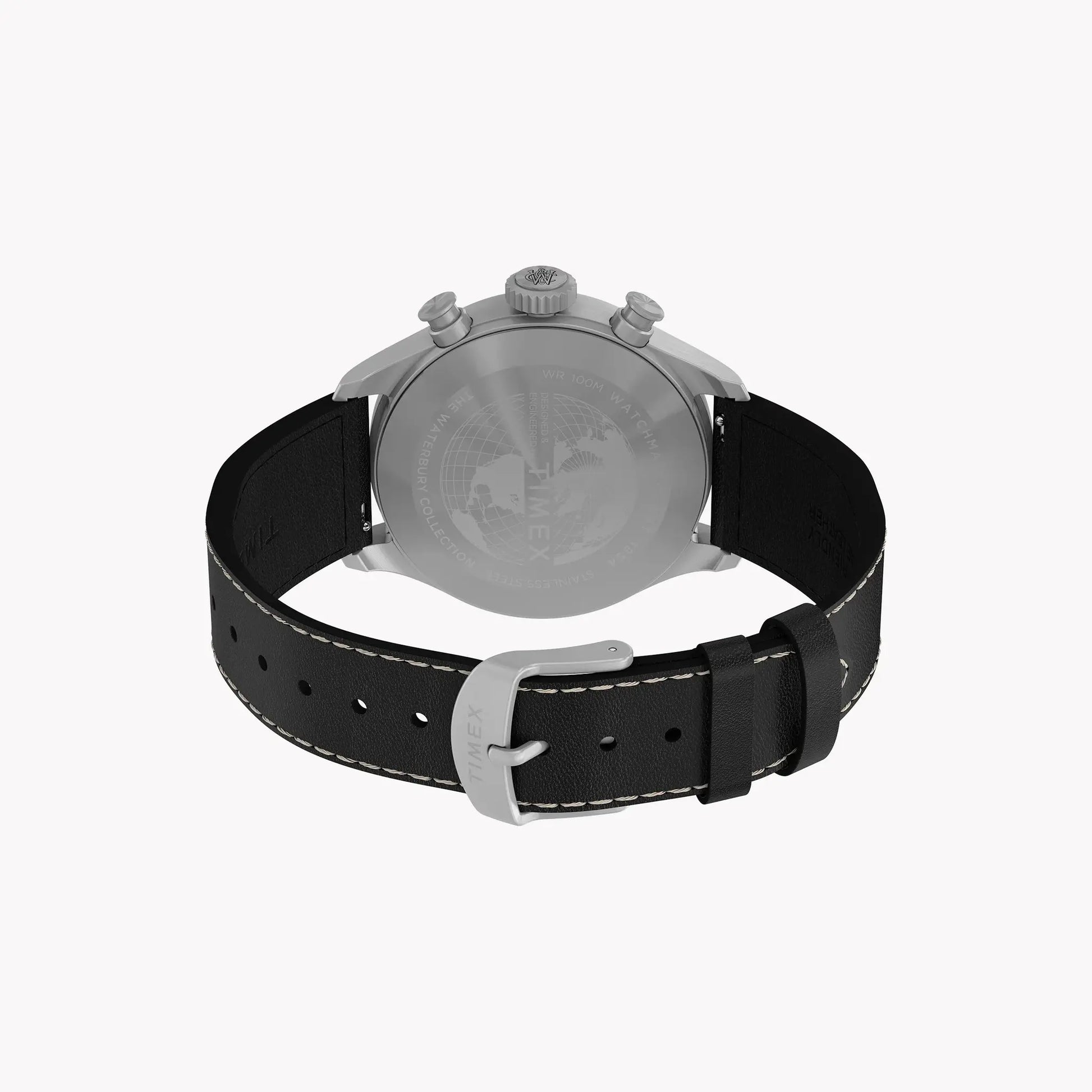 Waterbury Ace Chronograph SST Silver Dial Brown Leather Strap | TW2Y19000 by TIMEX