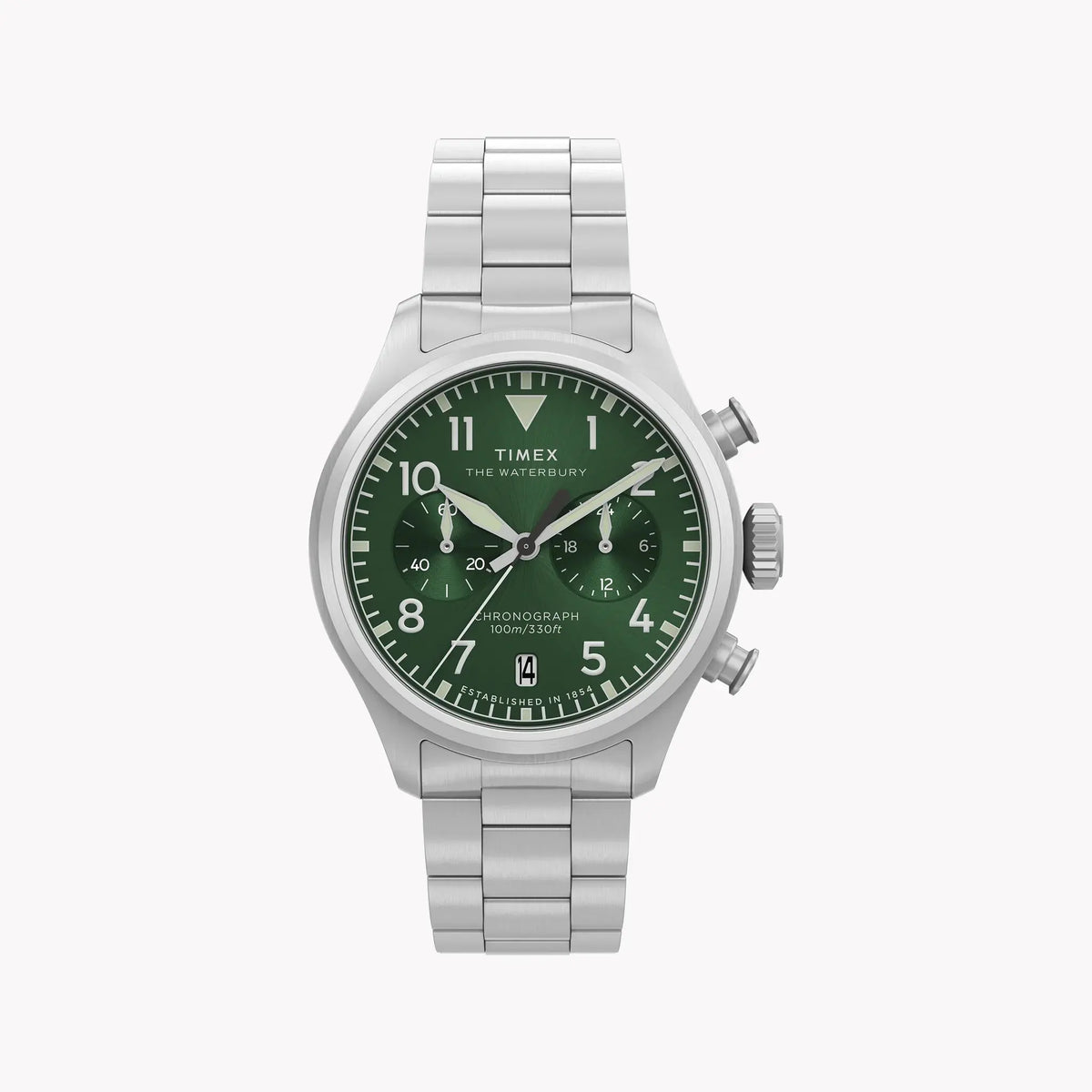 Waterbury Ace Chronograph SST Green Dial Bracelet | Model TW2Y19100 by TIMEX