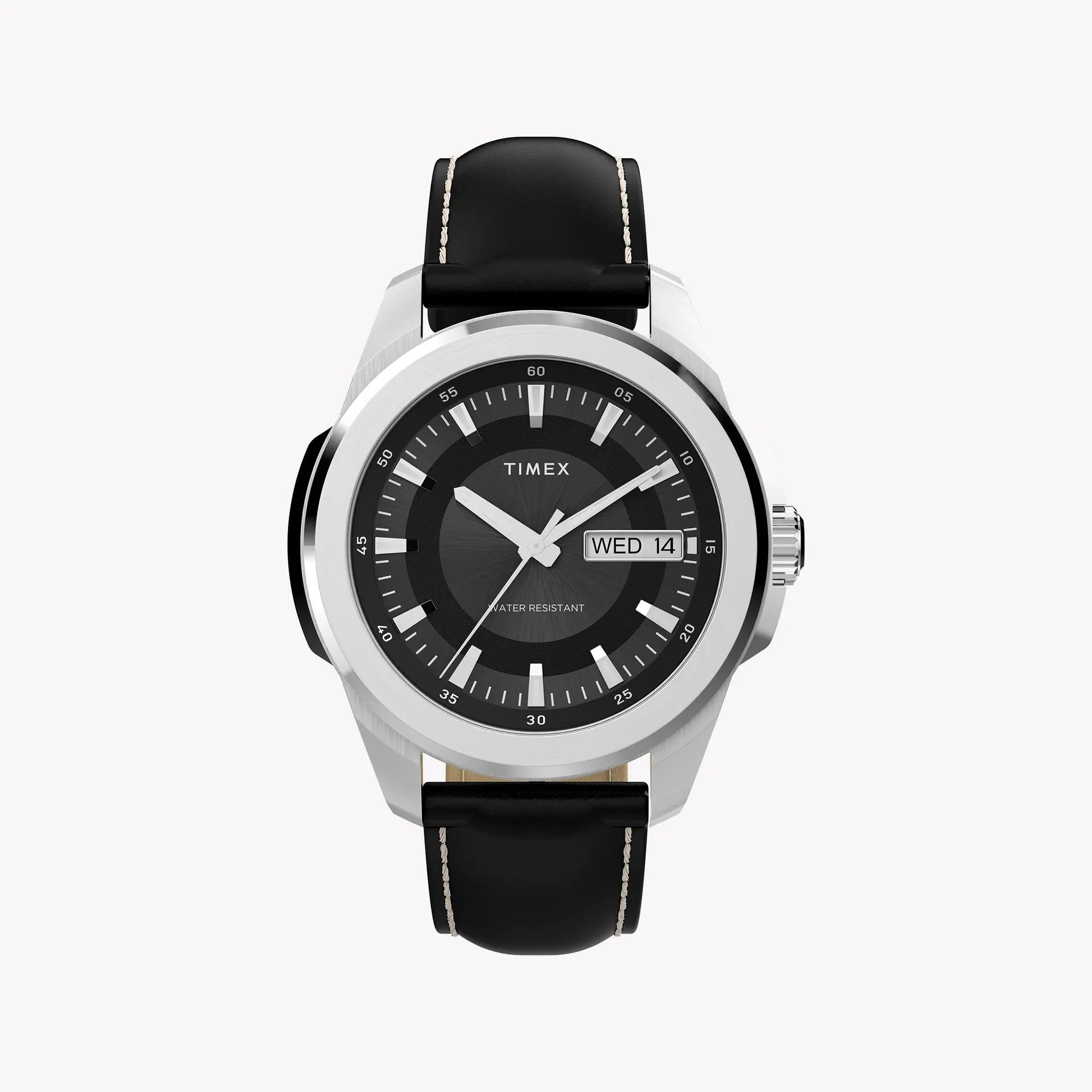 TIMEX Men's Silver-Tone Steel, Black Leather | TW2Y20600 by TIMEX