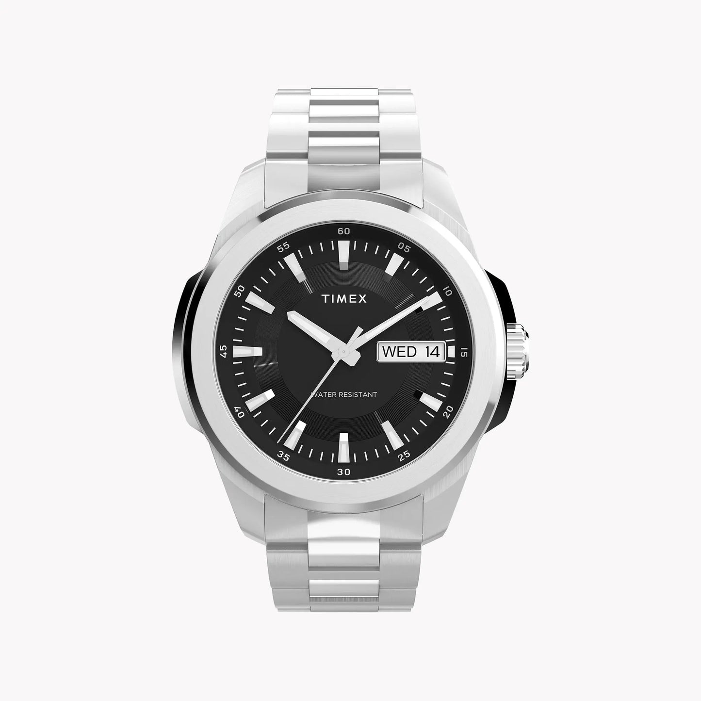 Essex 3-Hand Black Dial SST Bracelet | TW2Y21000 Stylish Timepiece by TIMEX