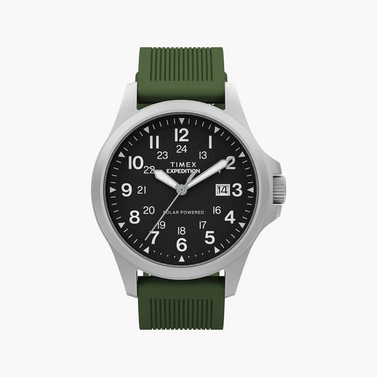 Expedition Field Post Solar 41mm SST Black Dial Green Silicone Strap | TW2Y31600 by TIMEX