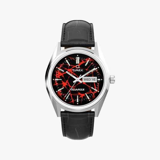 TIMEX Men's Red Dial Silver Steel, Black Leather | TW2Y55700 by TIMEX