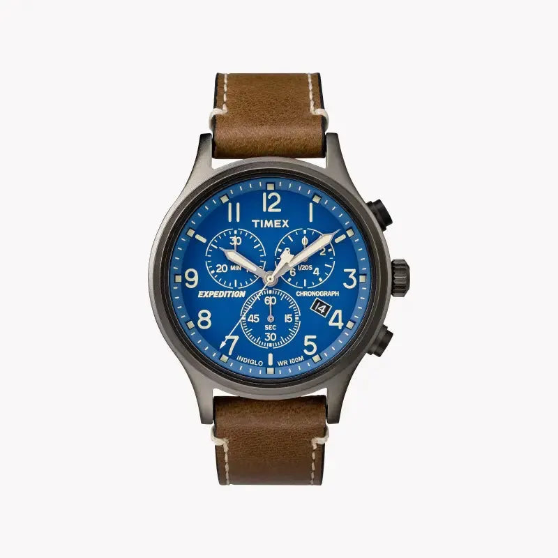 Timex Men's Brass Watch, Blue Dial, Brown Leather Strap | Tw4b09000 by TIMEX