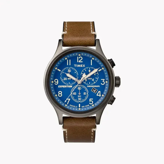 Timex Men's Brass Watch, Blue Dial, Brown Leather Strap | Tw4b09000 by TIMEX