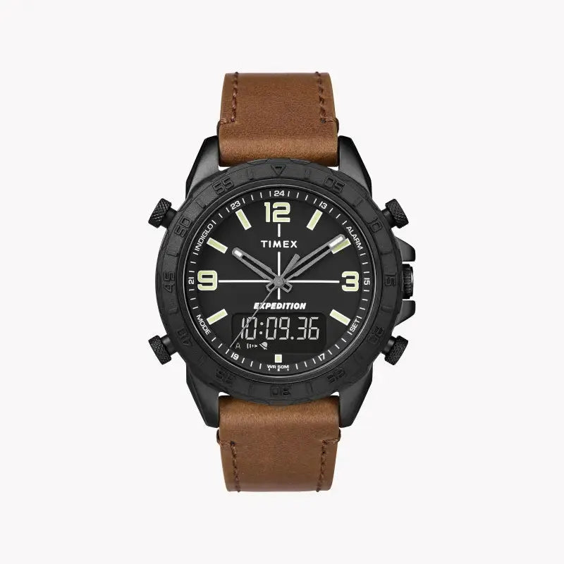 Timex Men's Brass Black Dial Watch, Brown Leather Strap | Tw4b17400 by TIMEX