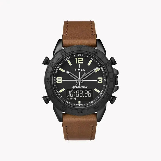 Timex Men's Brass Black Dial Watch, Brown Leather Strap | Tw4b17400 by TIMEX