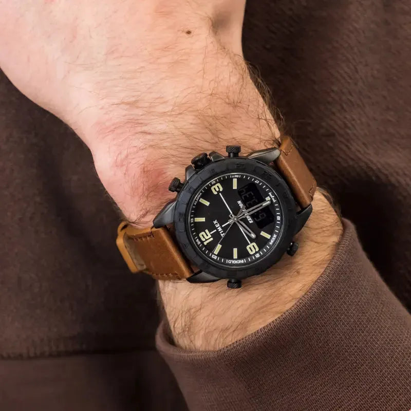 Timex Men's Brass Black Dial Watch, Brown Leather Strap | Tw4b17400 by TIMEX