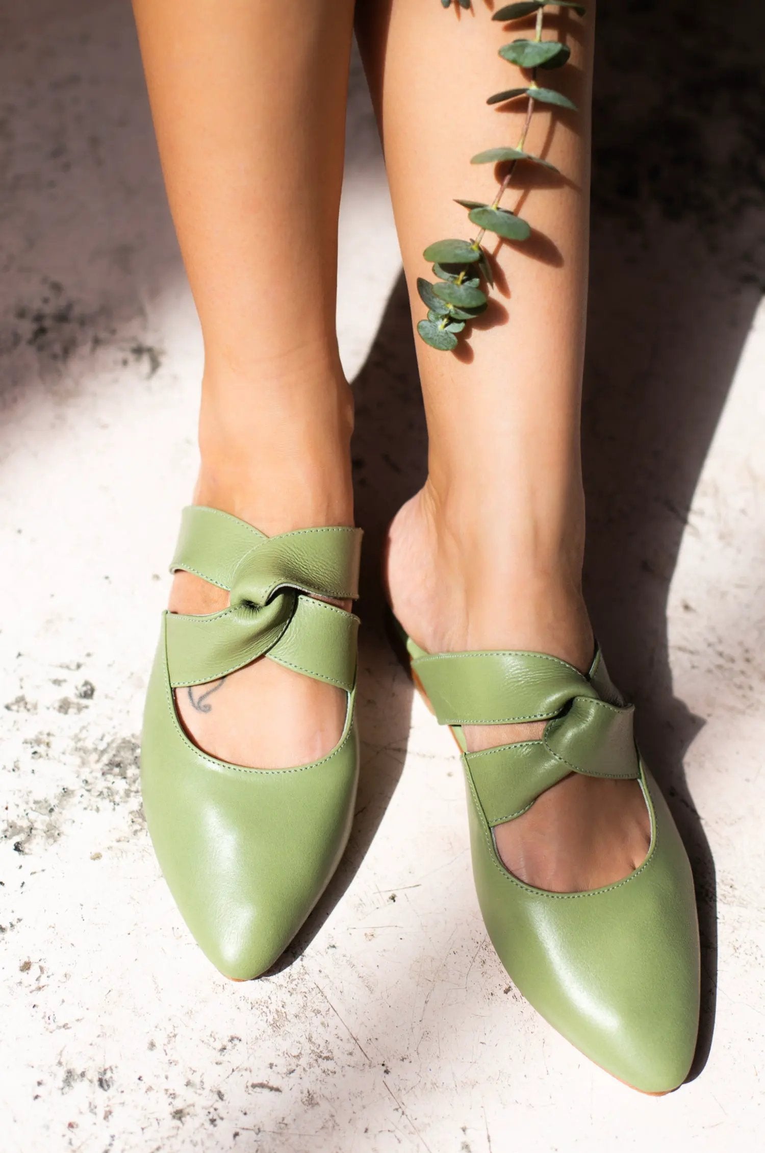 Taj Mahal Pointy Toe Leather Mules by ELF
