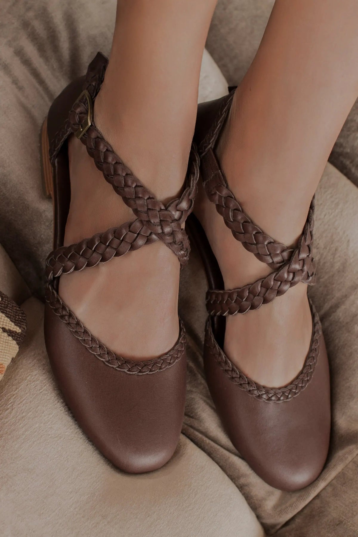 Tallulah Braided Criss-Cross Leather Flats by ELF