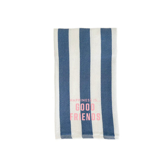 Tea/Hand Towel Good Friends, Striped Blue with shell Pink by Family & Friends Collection
