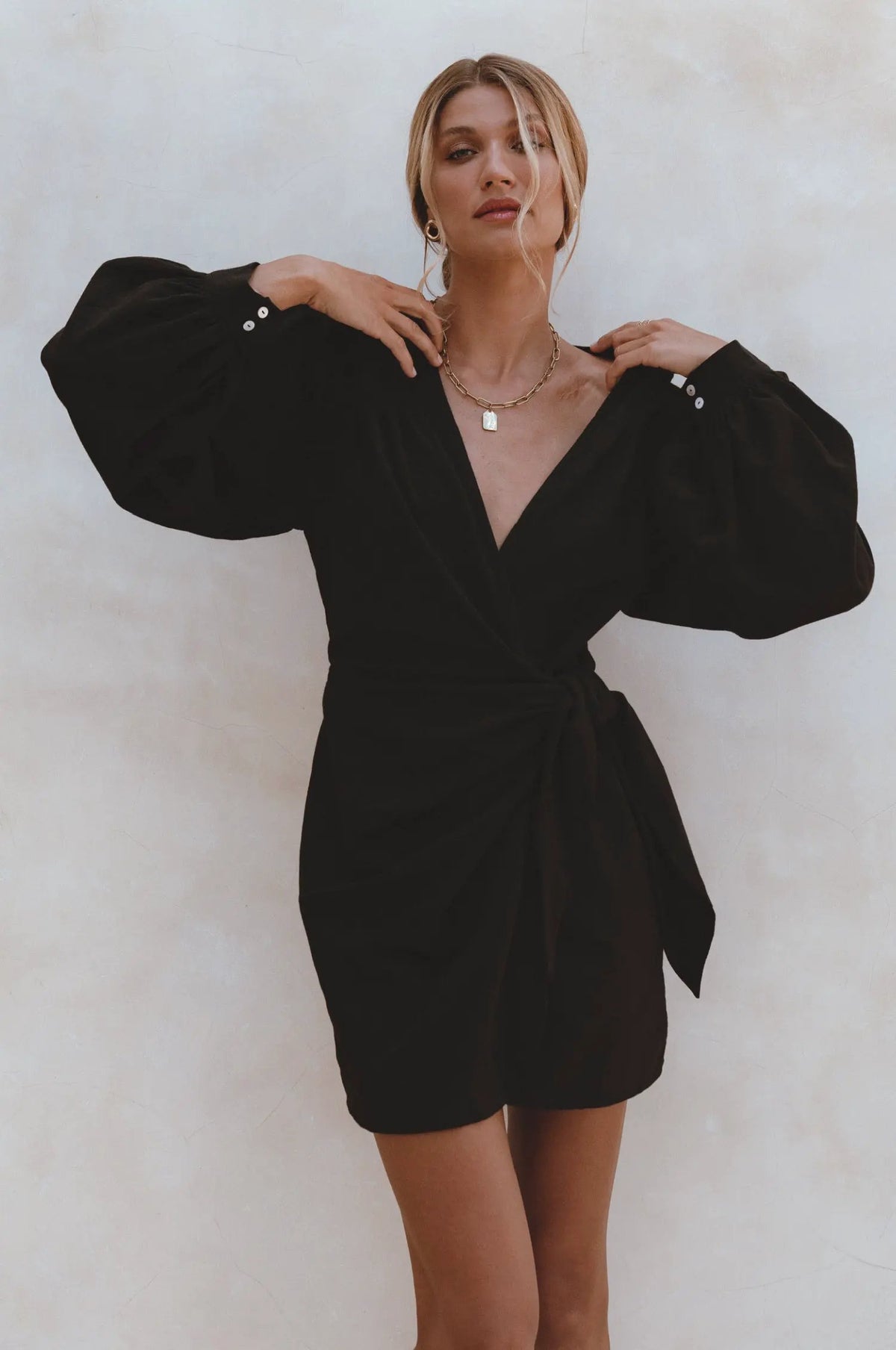 Ti Amo Linen Wrap Mini Dress by ELF
