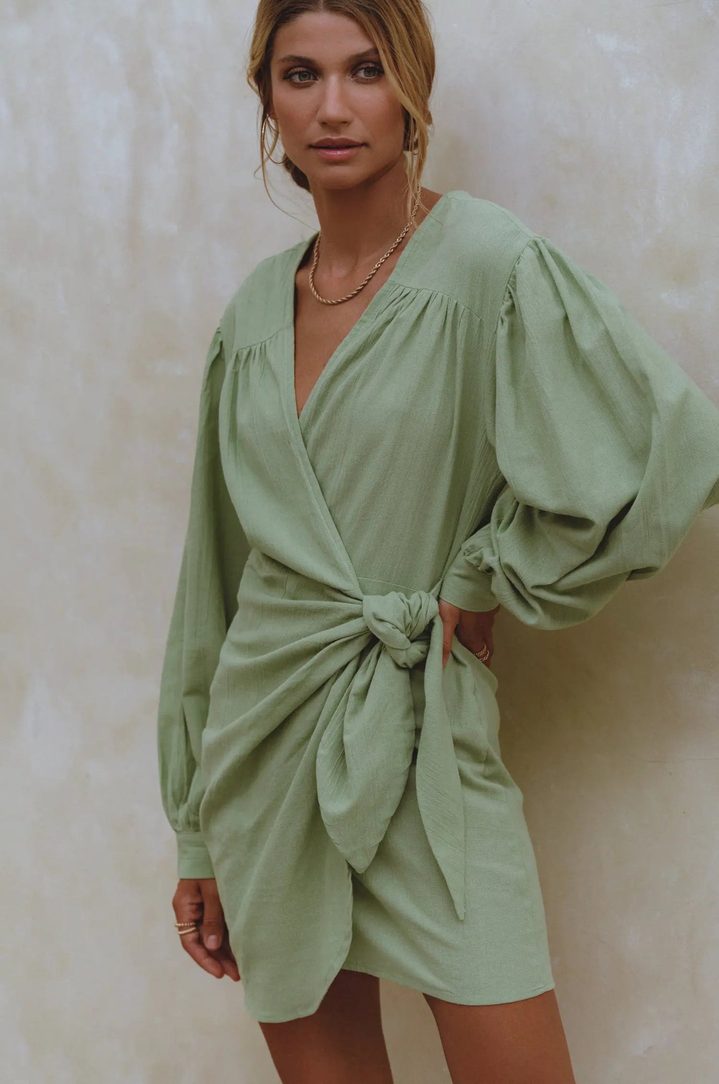 Ti Amo Linen Wrap Mini Dress by ELF