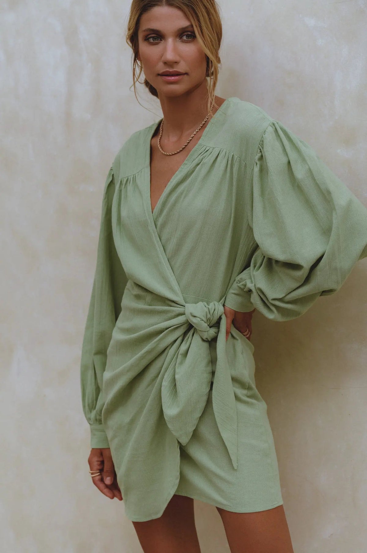 Ti Amo Linen Wrap Mini Dress by ELF