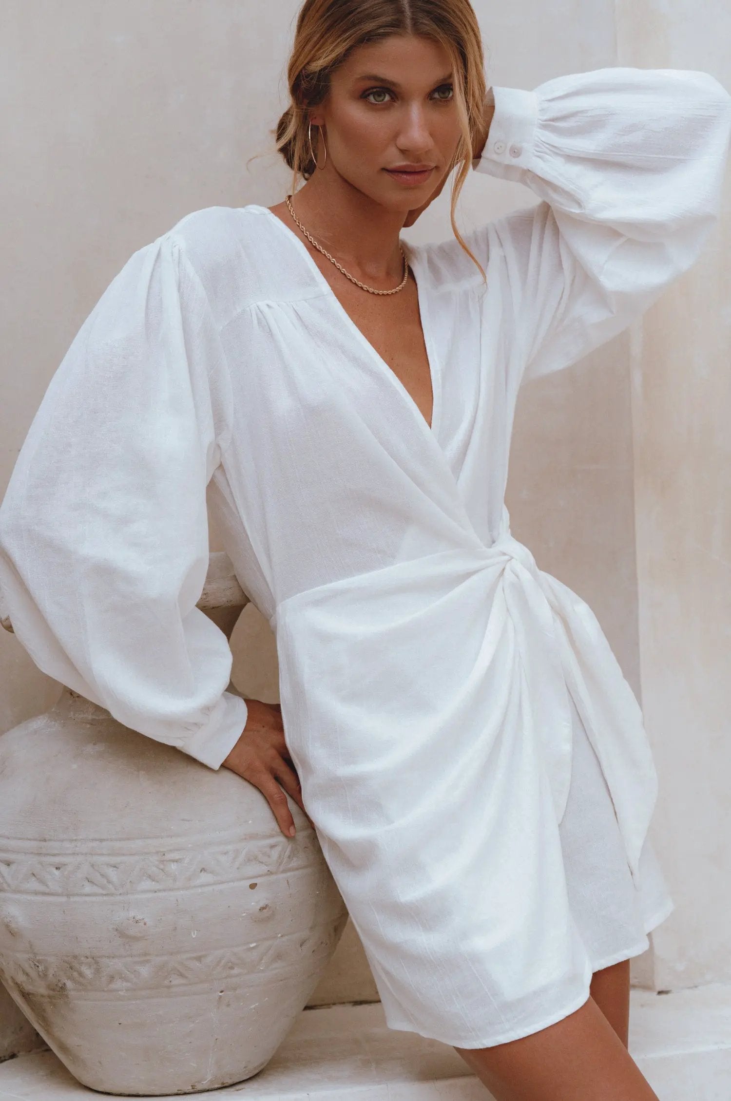Ti Amo Linen Wrap Mini Dress by ELF