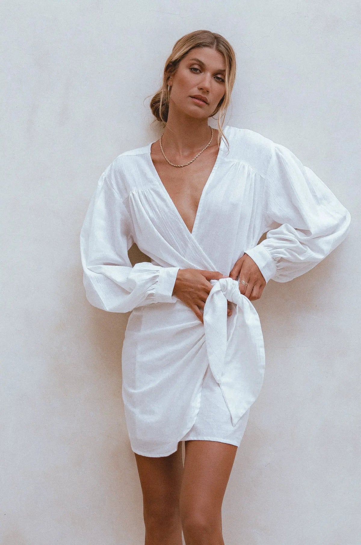 Ti Amo Linen Wrap Mini Dress by ELF
