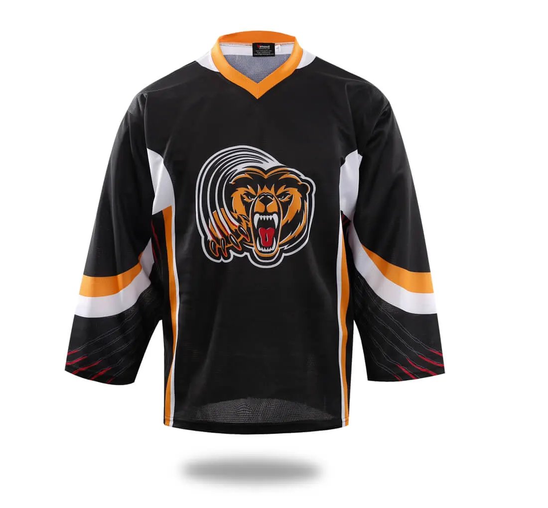 Custom Black Tiger Head Ice Hockey Jersey by Vimost Sportswear