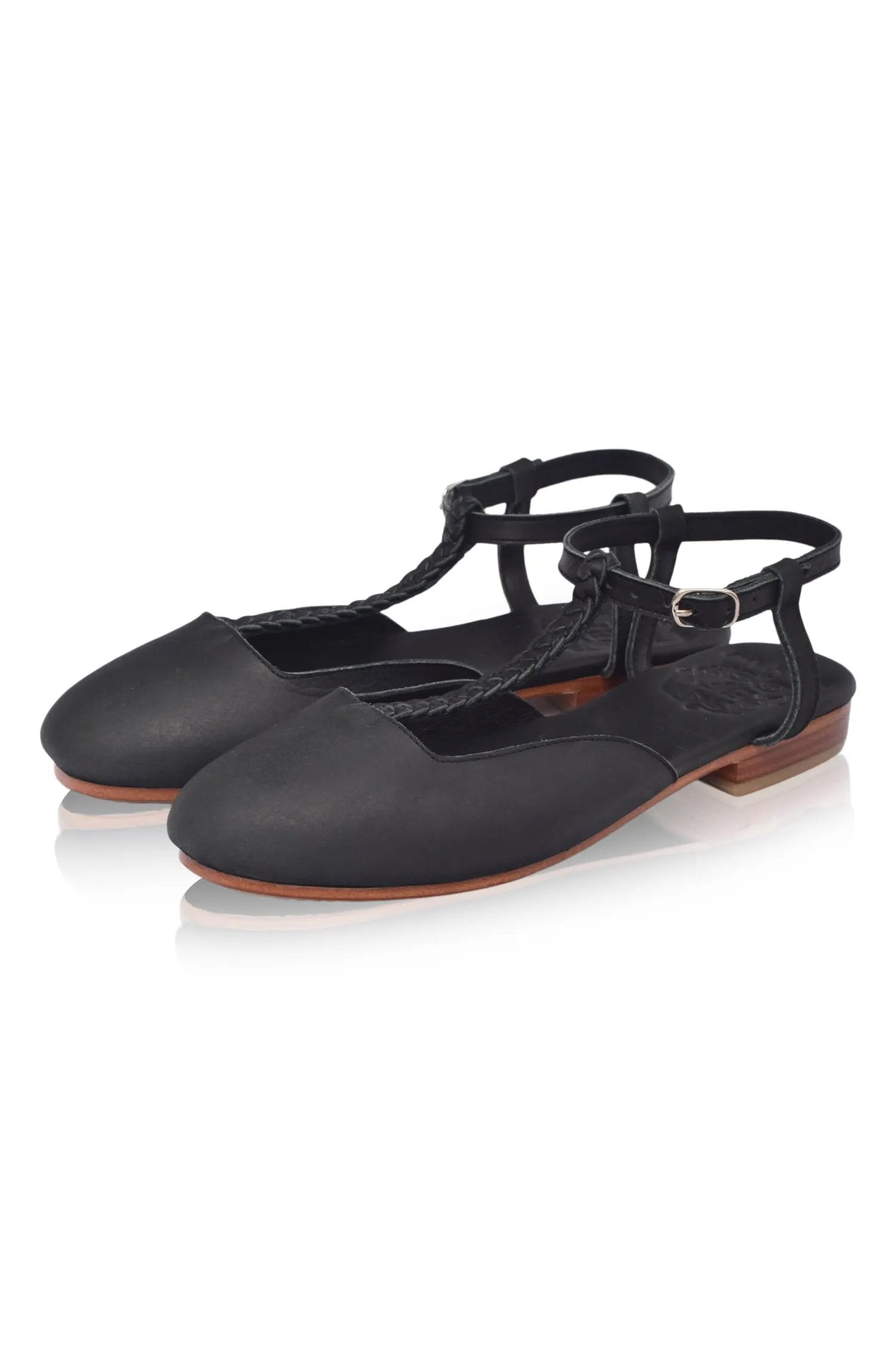 Tresser Braided T-Strap Leather Flats (Sz. 10) by ELF