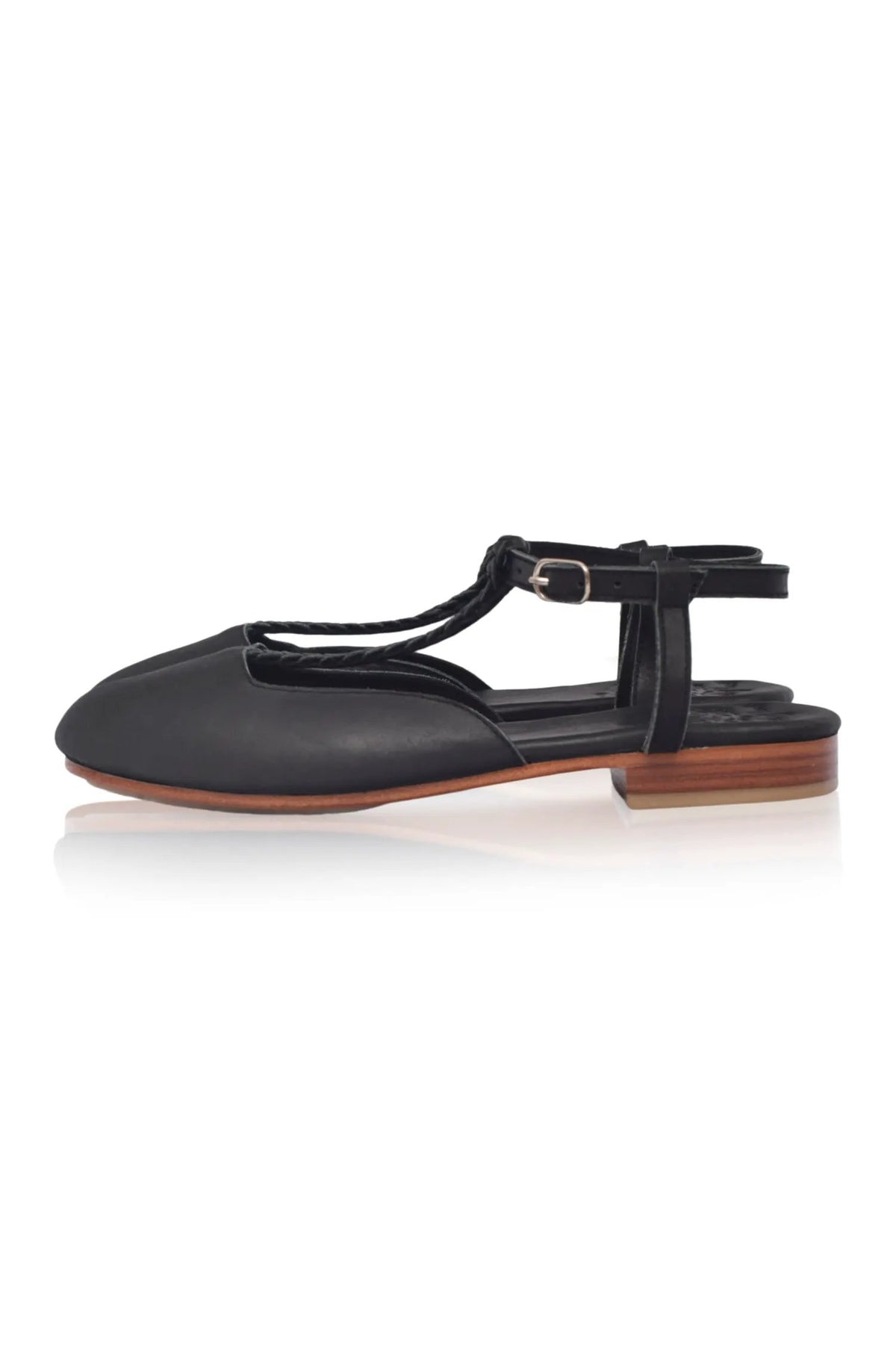 Tresser Braided T-Strap Leather Flats (Sz. 10) by ELF