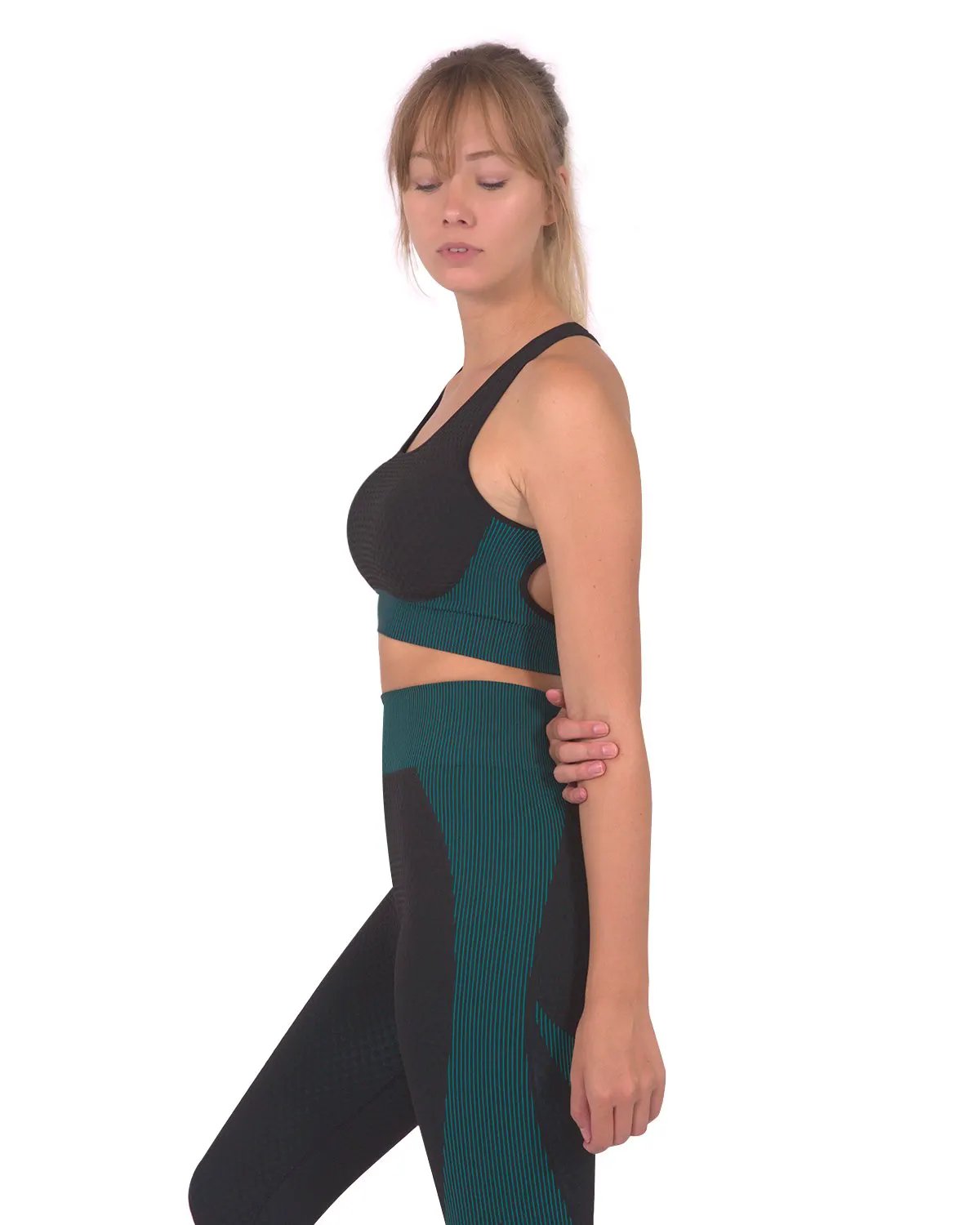 Trois Seamless Sports Bra - Black With Teal Blue by Savoy Active