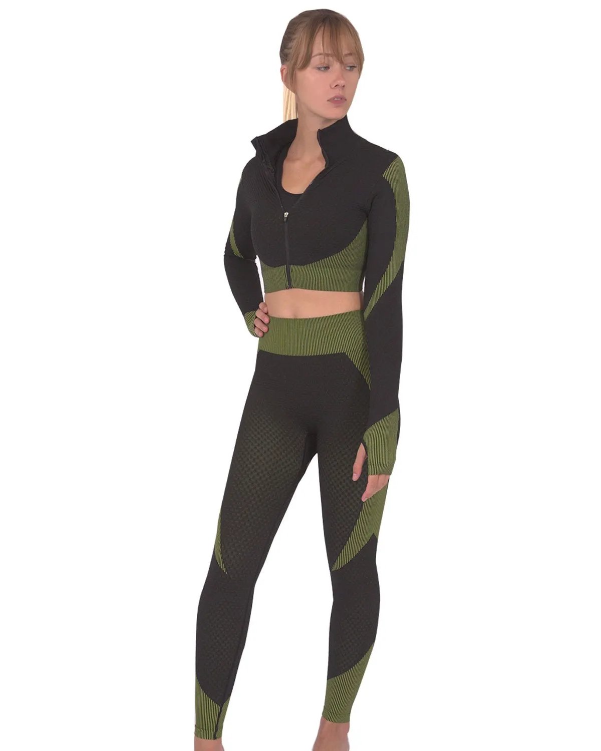 Trois Seamless Sports Jacket - Black With Green by Savoy Active