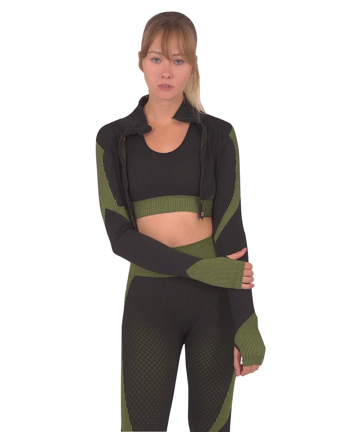 Trois Seamless Sports Jacket - Black With Green by Savoy Active