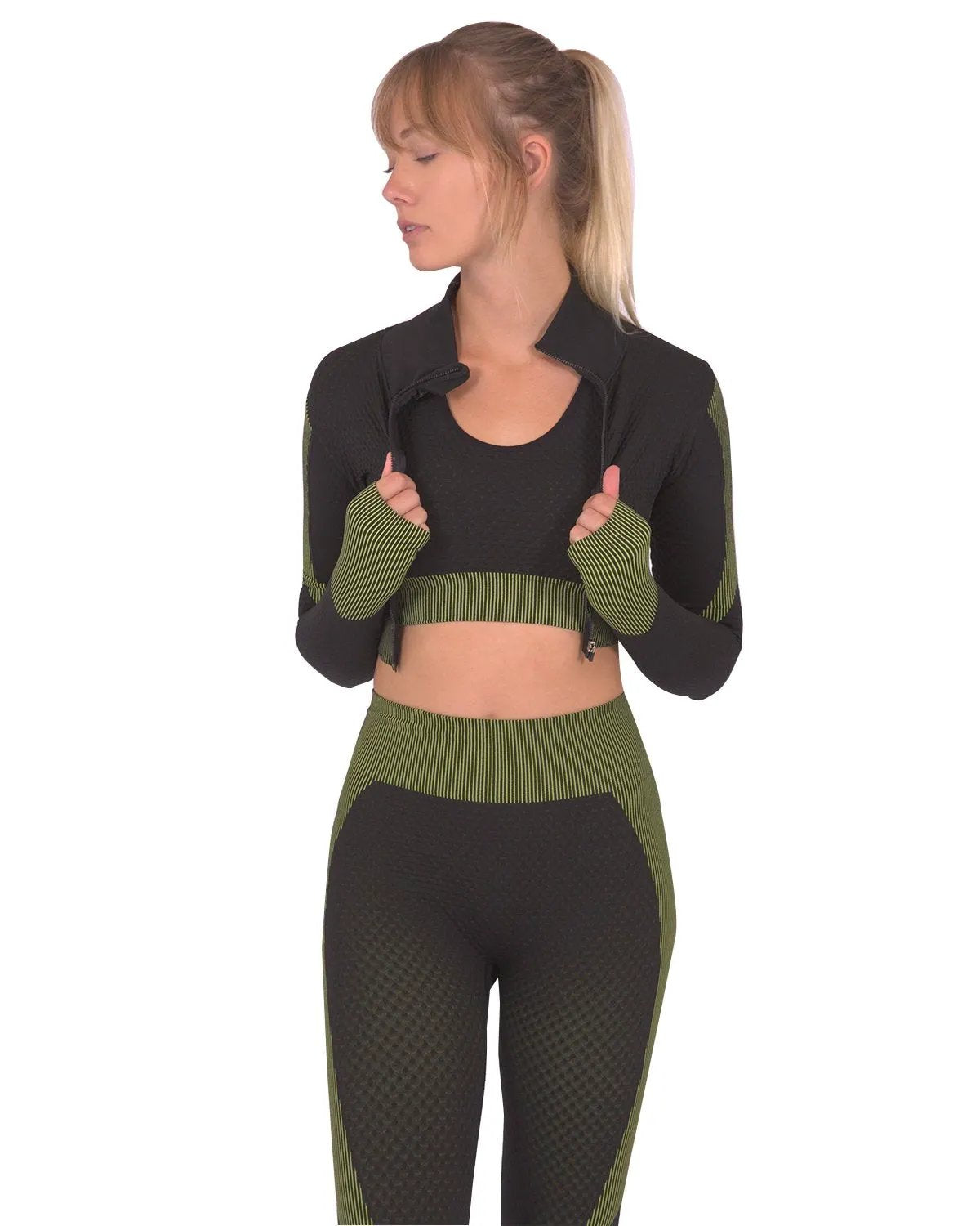 Trois Seamless Sports Jacket - Black With Green by Savoy Active