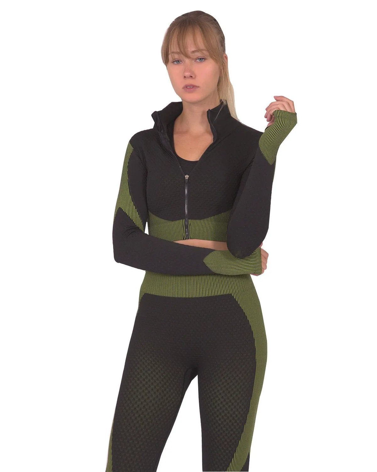 Trois Seamless Sports Jacket - Black With Green by Savoy Active