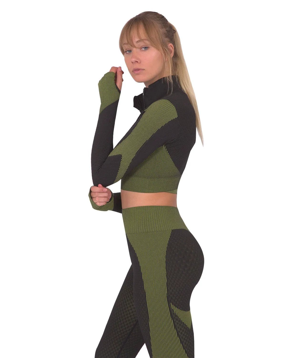 Trois Seamless Sports Jacket - Black With Green by Savoy Active