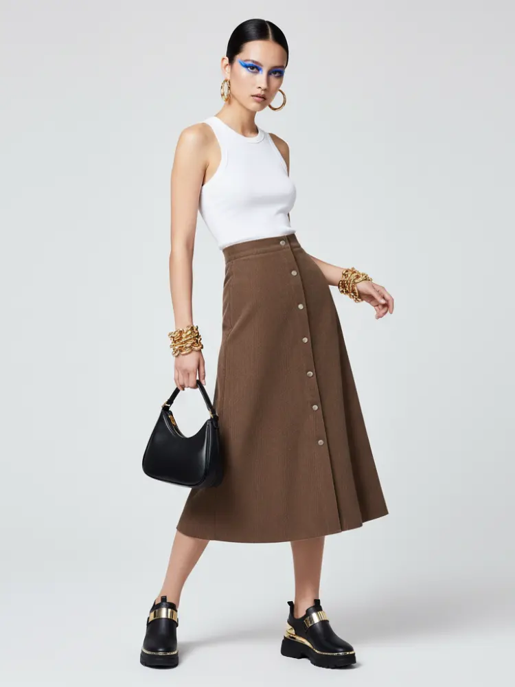 UPTOWN CHIC Corduroy Midi Skirt ECO FASHION BYMANYC ® New York by BYMANYC ® New York