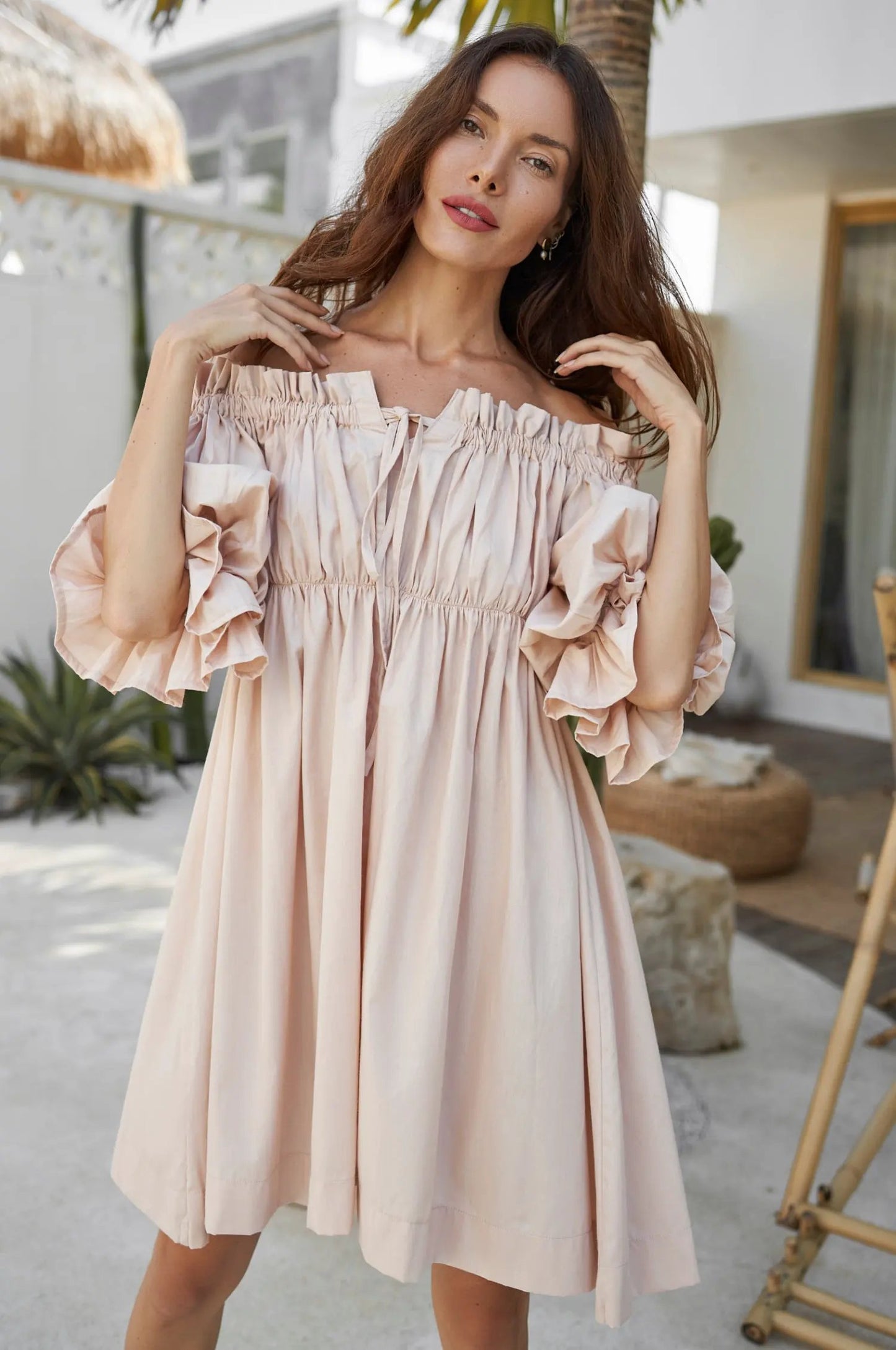 Vacay Off Shoulder Cotton Mini Dress (Sale) by ELF