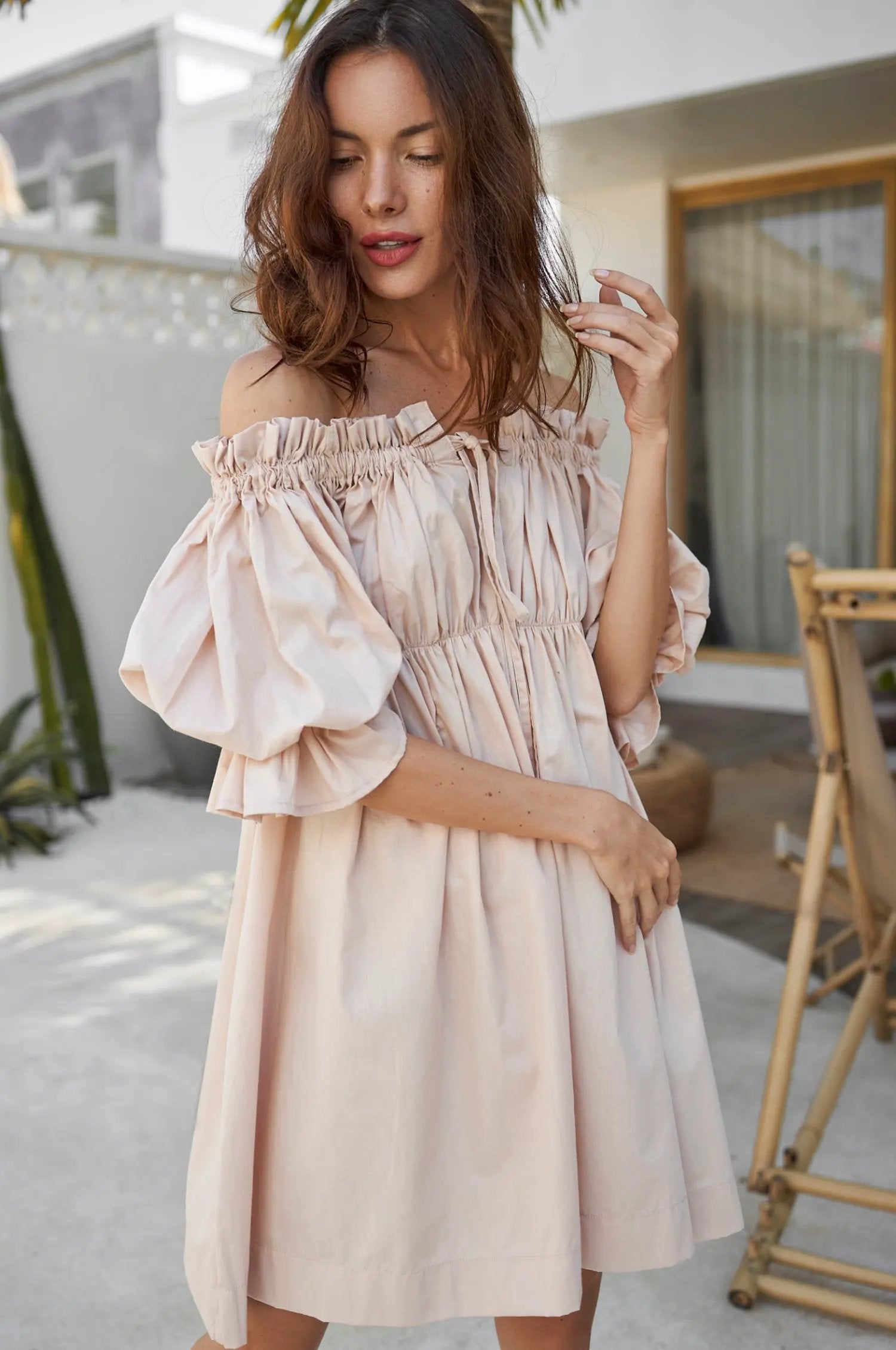 Vacay Off Shoulder Cotton Mini Dress (Sale) by ELF