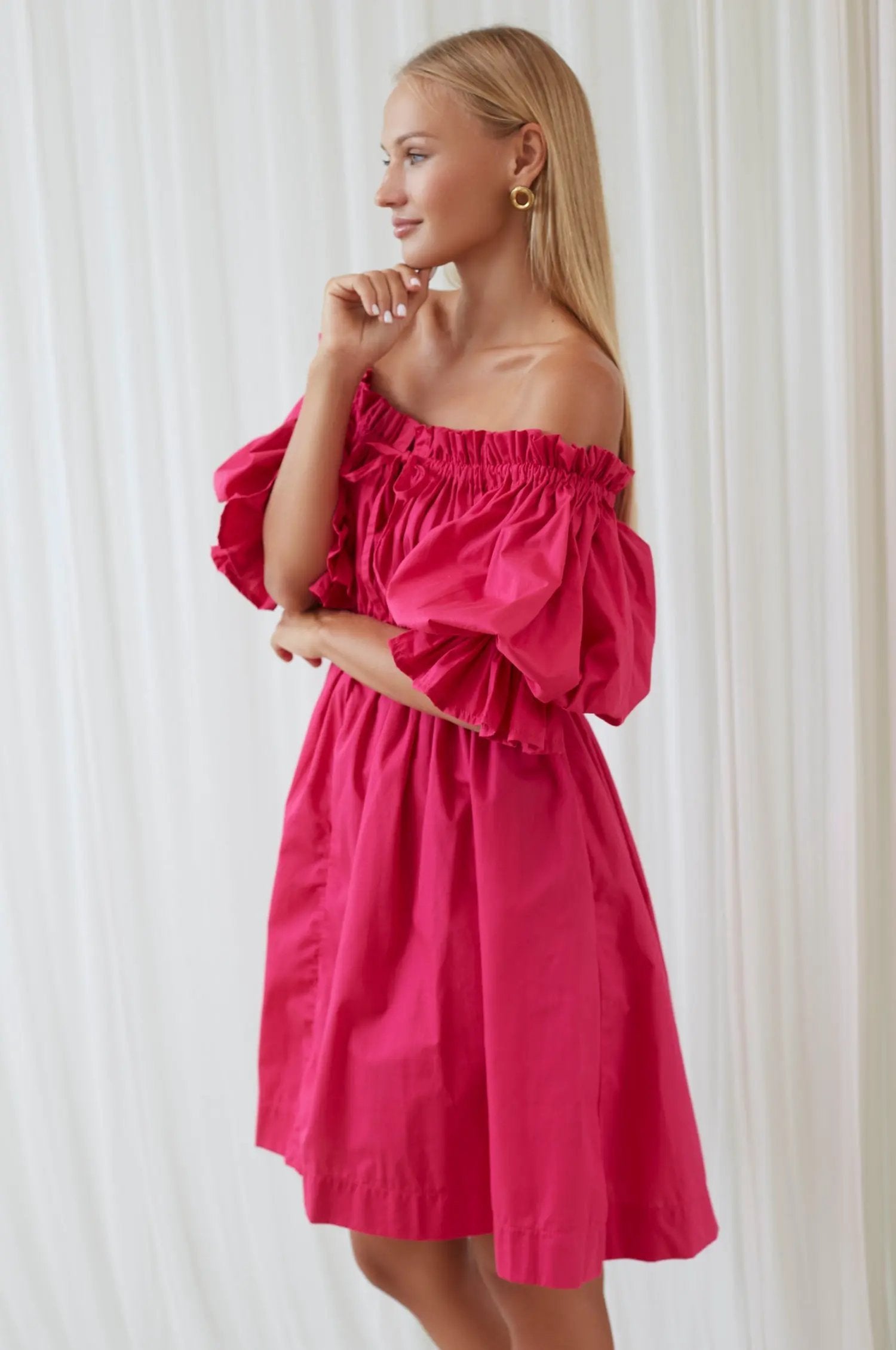 Vacay Off Shoulder Cotton Mini Dress (Sale) by ELF