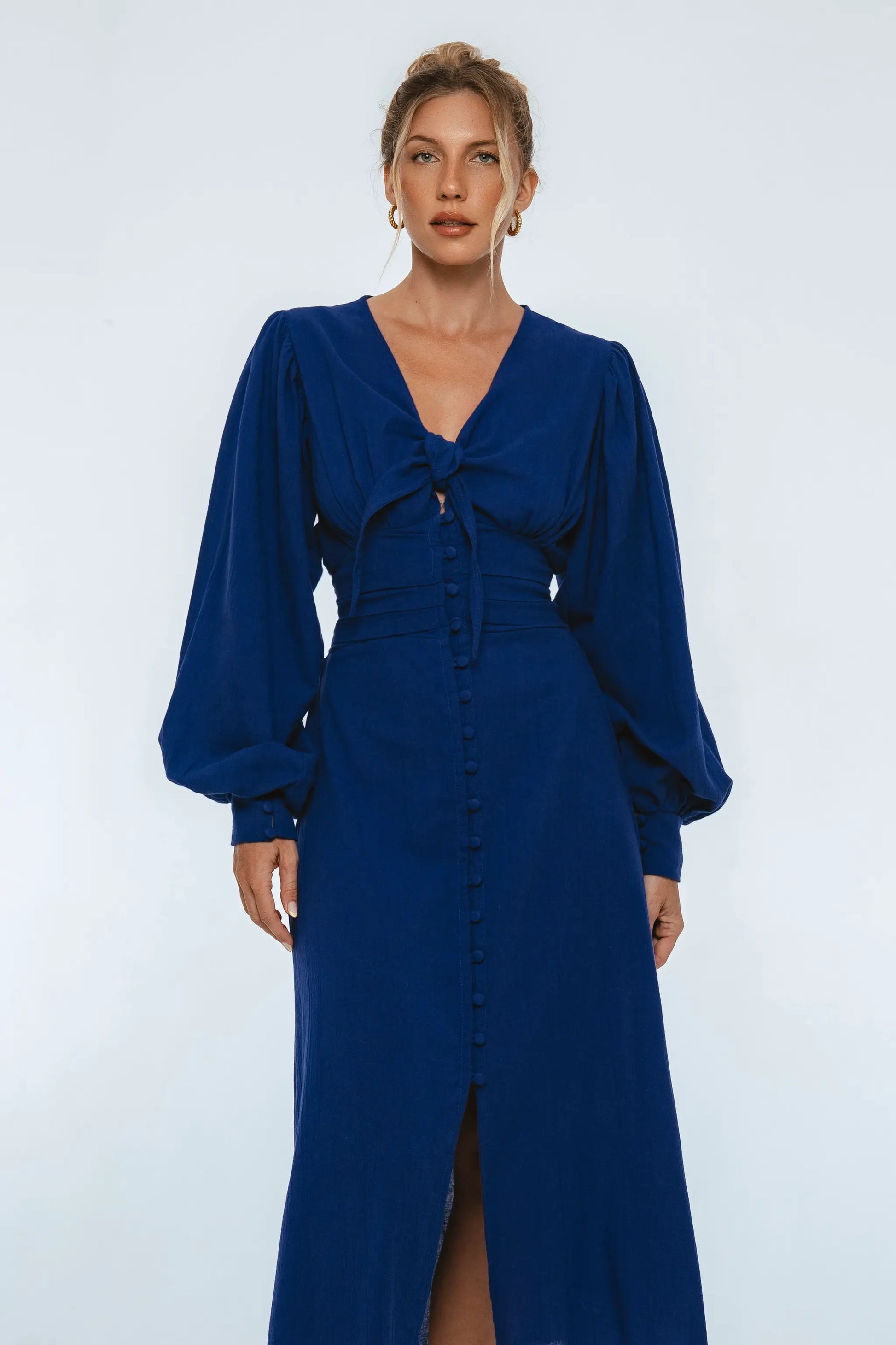Velvet Sky Long Sleeve Linen Midi Dress by ELF