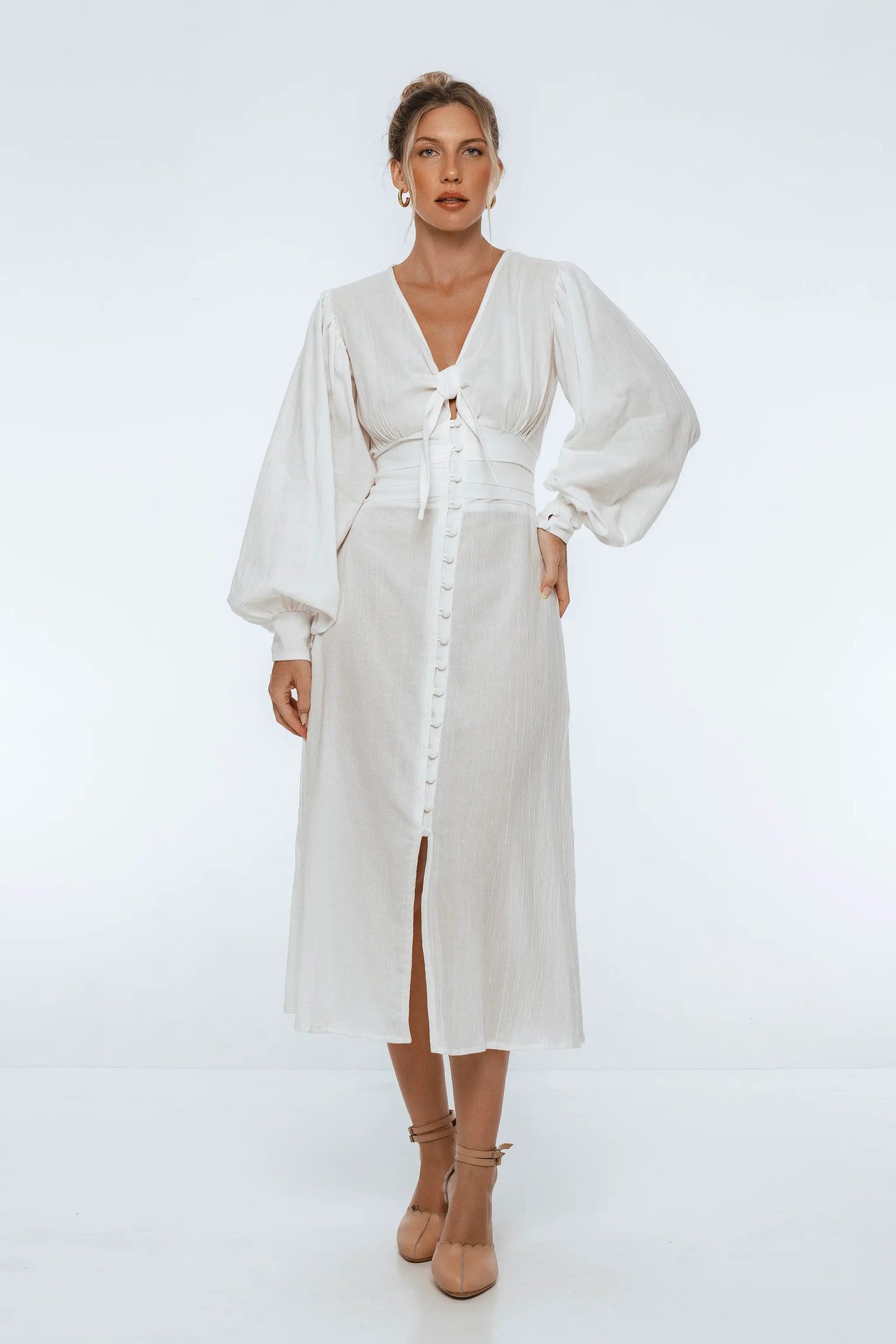 Velvet Sky Long Sleeve Linen Midi Dress by ELF