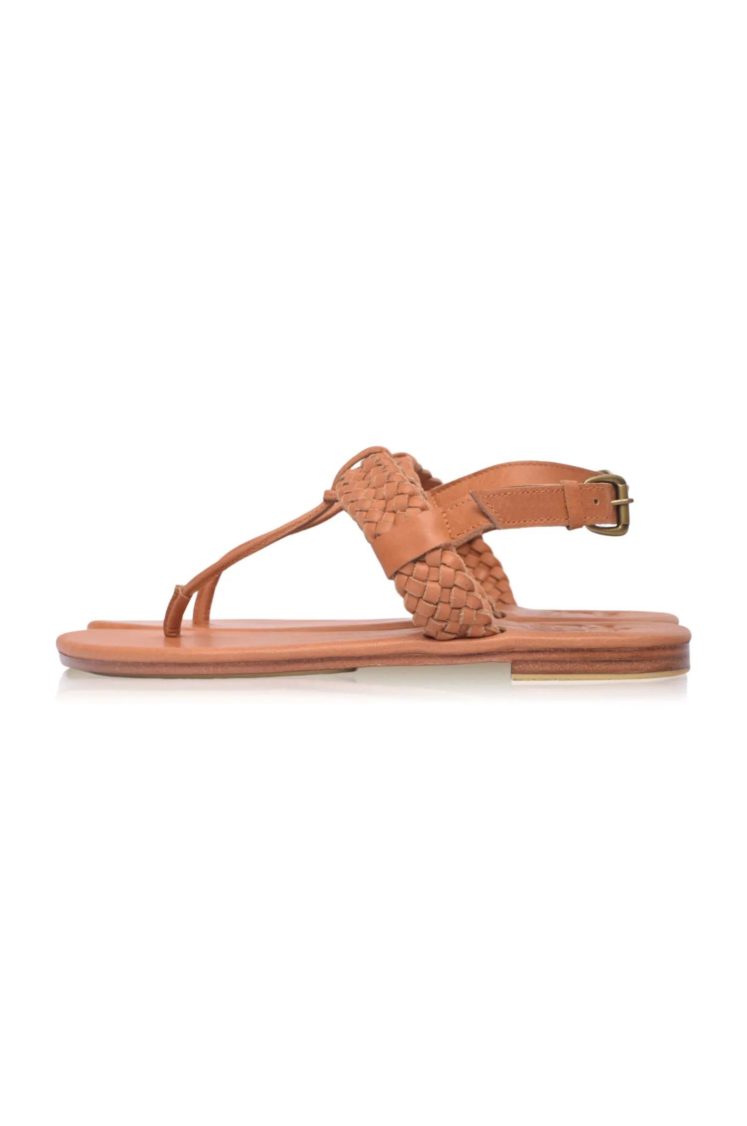 Venetian Braided T-Strap Leather Sandals by ELF