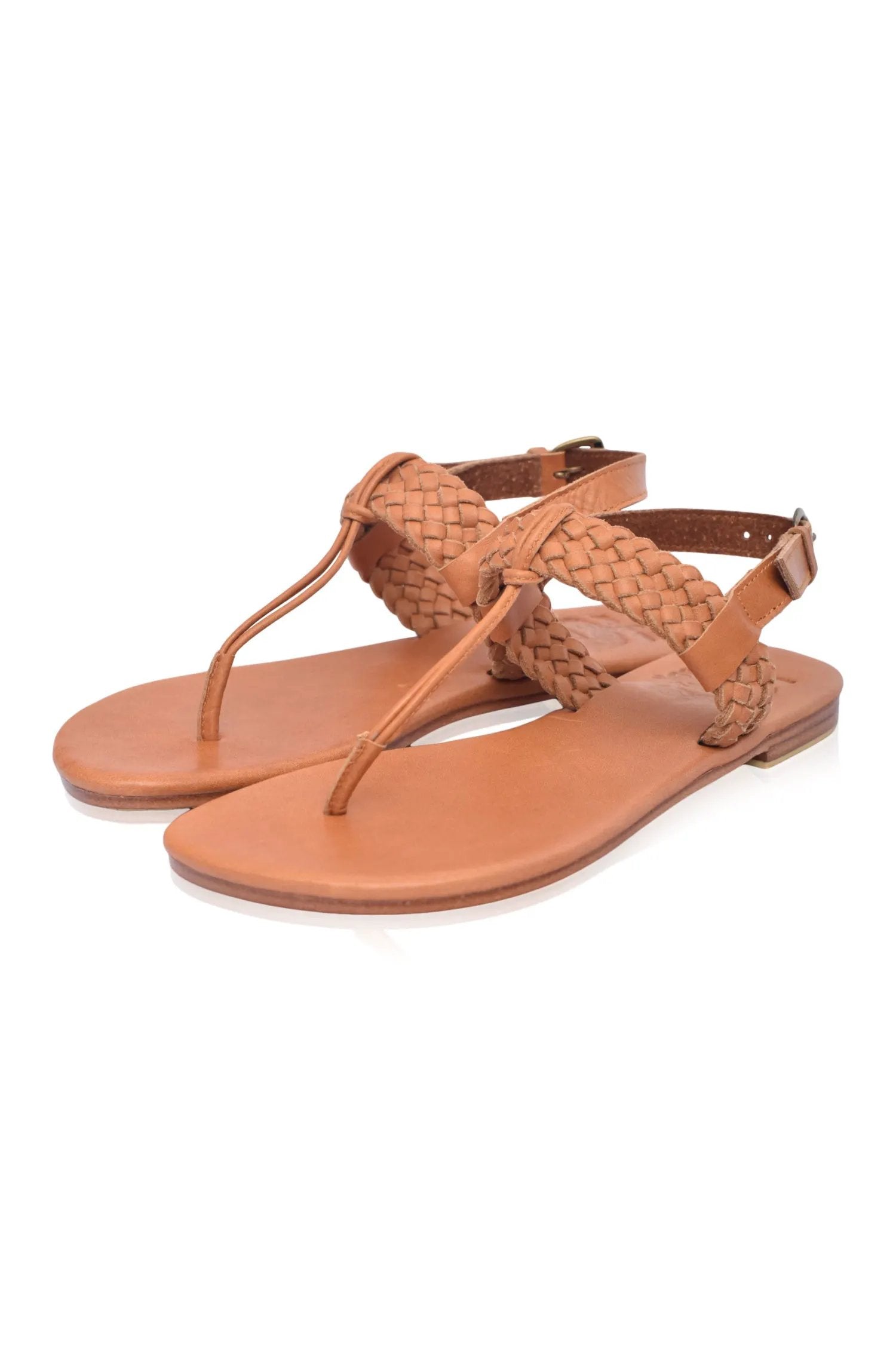 Venetian Braided T-Strap Leather Sandals by ELF