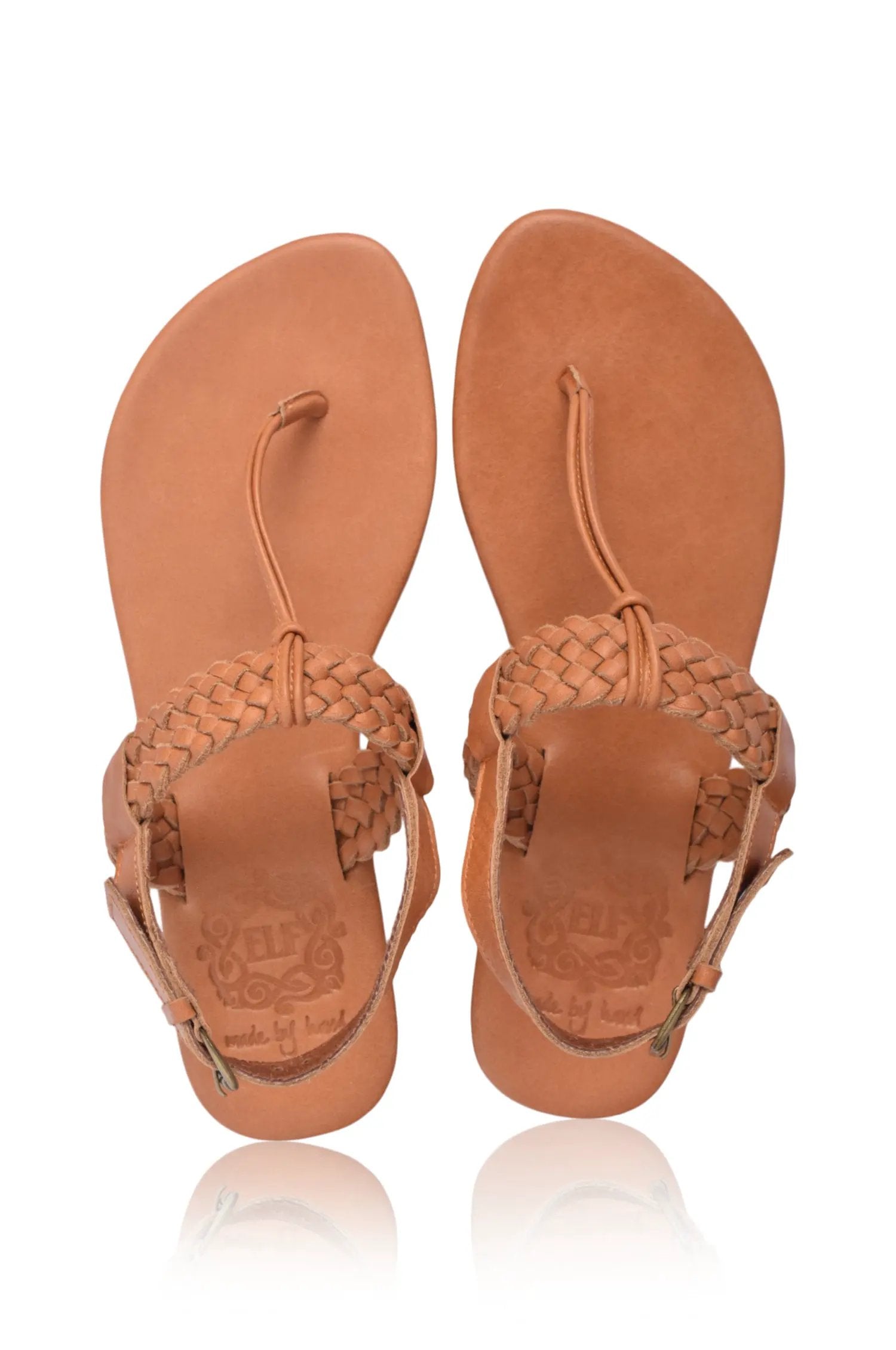 Venetian Braided T-Strap Leather Sandals by ELF