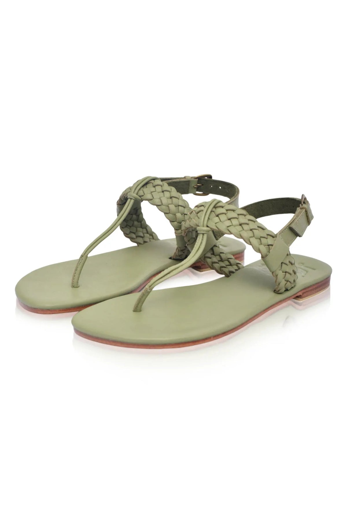 Venetian Braided T-Strap Leather Sandals by ELF