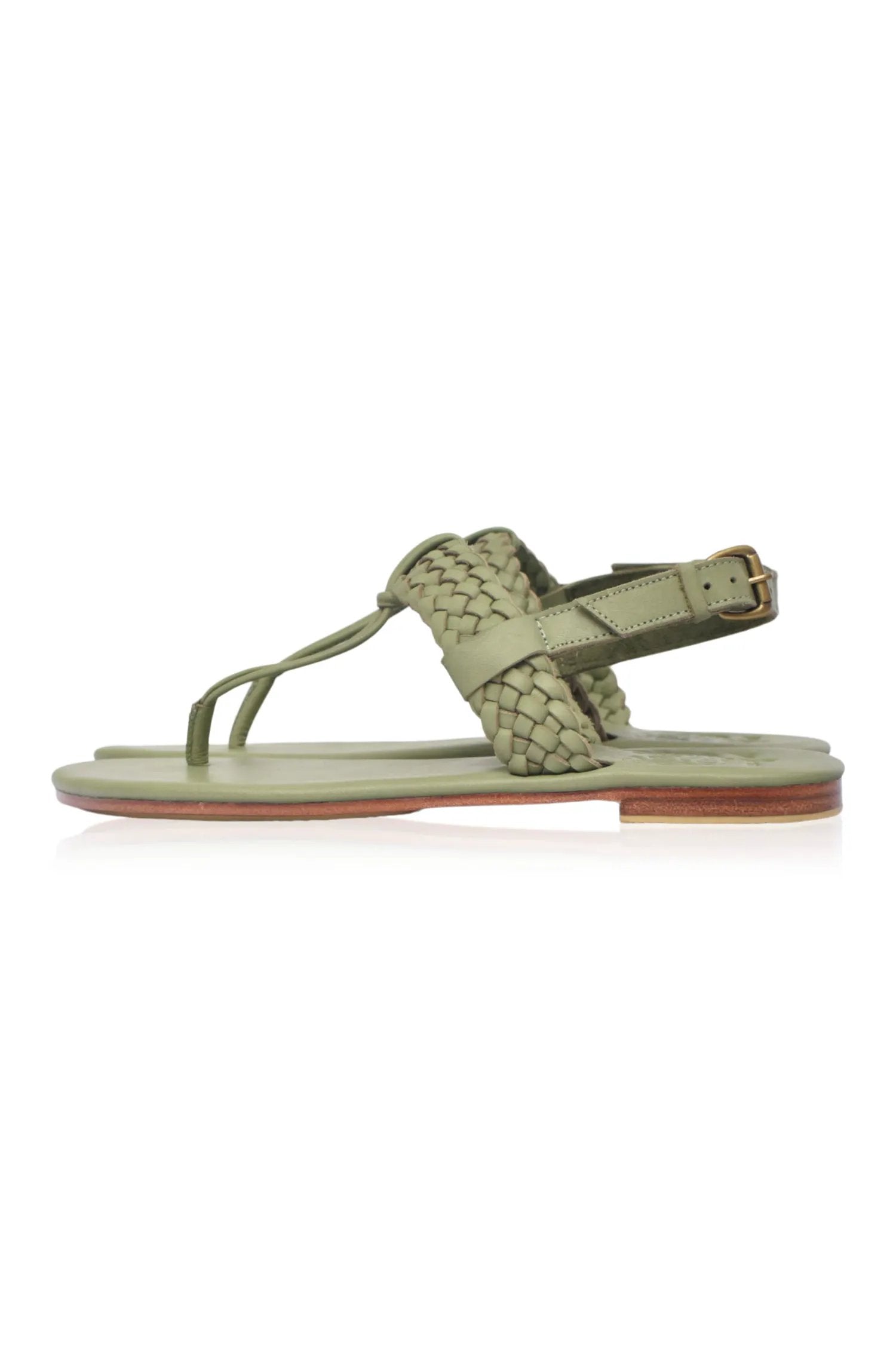 Venetian Braided T-Strap Leather Sandals by ELF
