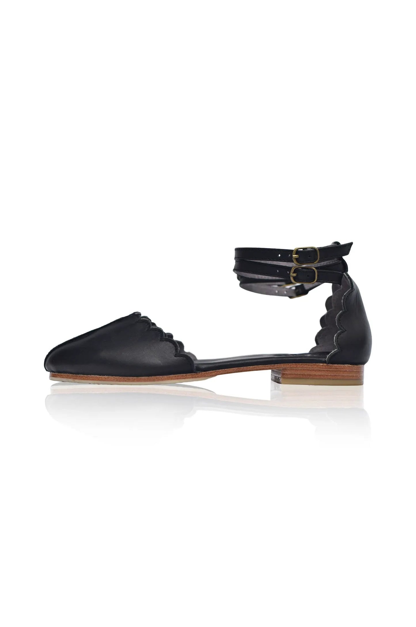 Venus Almond Toe Scalloped Leather Flats by ELF