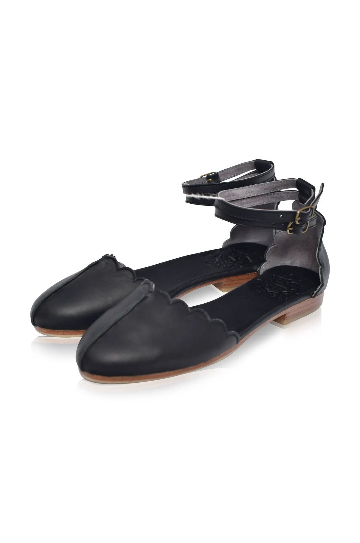 Venus Almond Toe Scalloped Leather Flats by ELF