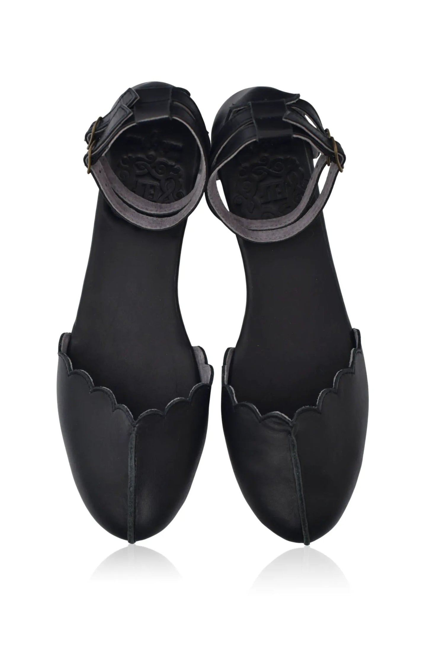 Venus Almond Toe Scalloped Leather Flats by ELF