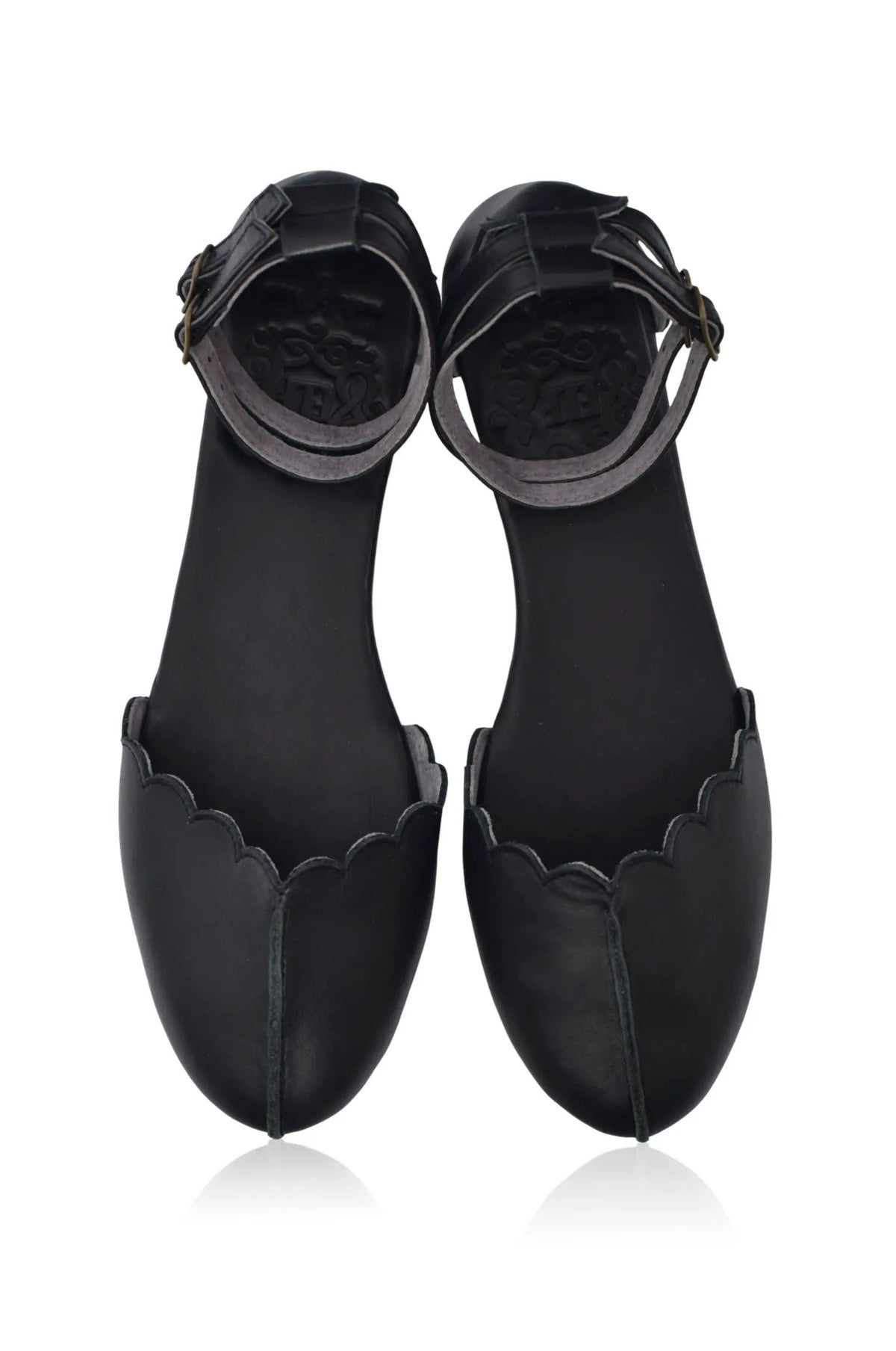 Venus Almond Toe Scalloped Leather Flats by ELF